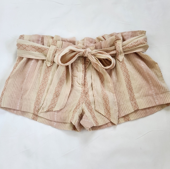 Y2K Rare Authentic Juicy Couture Paper Bag Shorts Petal Pink Cream Stripe Sash S